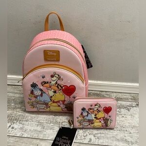 NWT Loungefly Winnie The Pooh Valentine's Day Mini Backpack and wallet in set